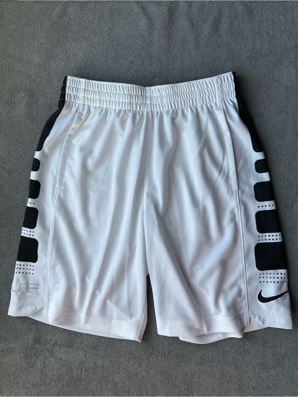 Boy’s Nike White Basketball Shorts with Black Side Accents - Size Medium